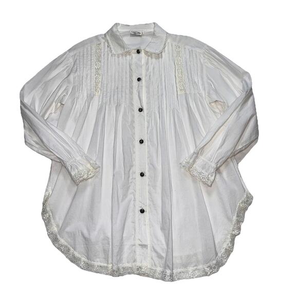 Tasha Polizzi Tops - Tasha Polizzi Shirt Size S Ivory White Pintuck Pleat Lace Collared Button Cotton